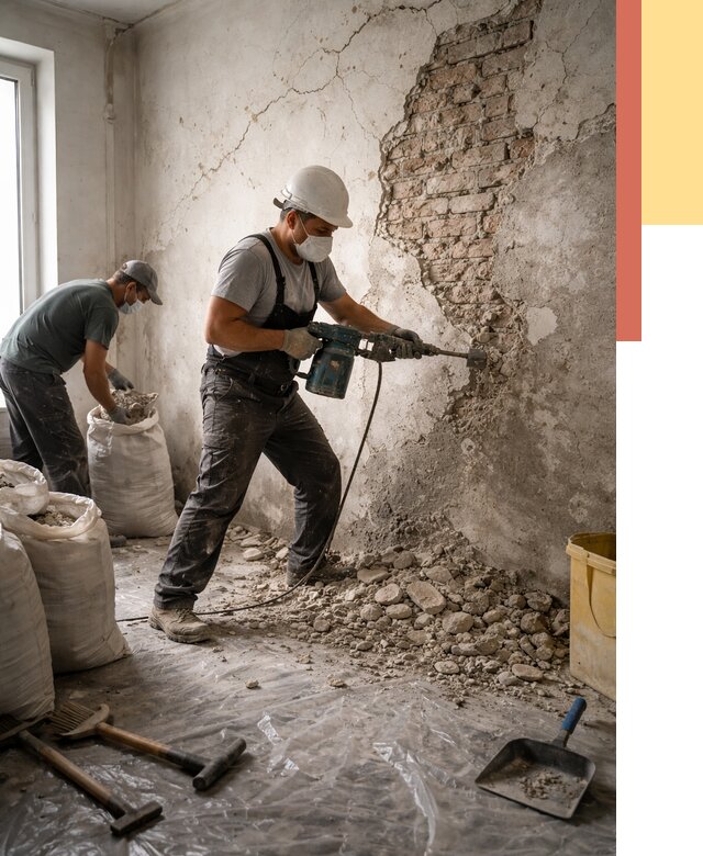 Демонтаж штукатурки со стен в Вольске от 7291 руб/м² — быстро и недорого | ОТДЕЛОЧНИК-Вль