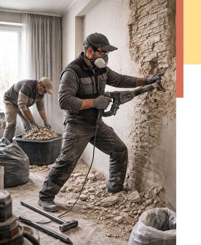 Демонтаж декоративного камня в Вольске от 1468 руб/м² — быстро и недорого | ОТДЕЛОЧНИК-Вль