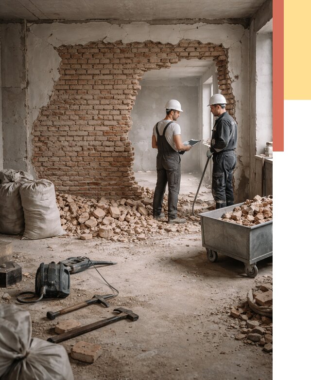 Демонтаж кирпичных стен в Вольске от 4253 руб. — быстро, недорого, под ключ | ОТДЕЛОЧНИК-Вль