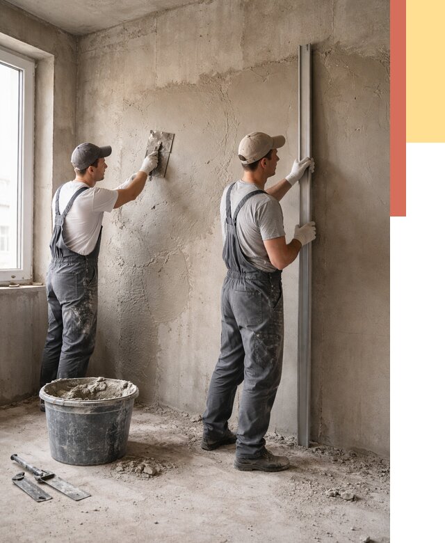 Штукатурка бетонных стен в Вольске от 4557 руб/м² — качественно и быстро | ОТДЕЛОЧНИК-Вль