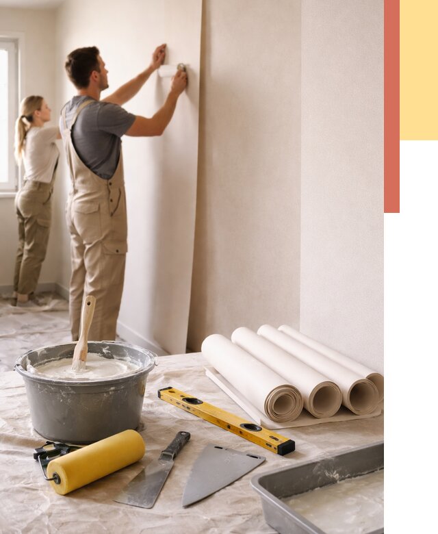 Поклейка бумажных обоев в Вольске от 5570 руб./м2 — быстро и недорого | ОТДЕЛОЧНИК-Вль