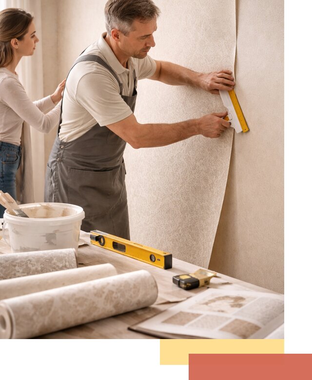 Поклейка обоев с подбором рисунка в Вольске