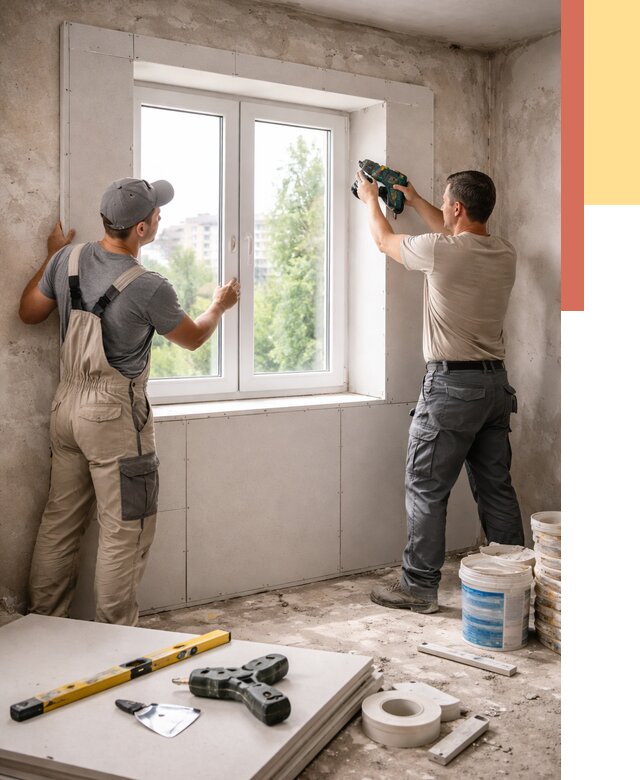 Монтаж откосов из гипсокартона в Вольске от 4557 руб. под ключ | ОТДЕЛОЧНИК-Вль