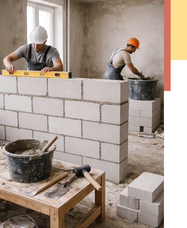 Кладка перегородок из газобетона в Вольске от 3241 руб. под ключ | ОТДЕЛОЧНИК-Вль