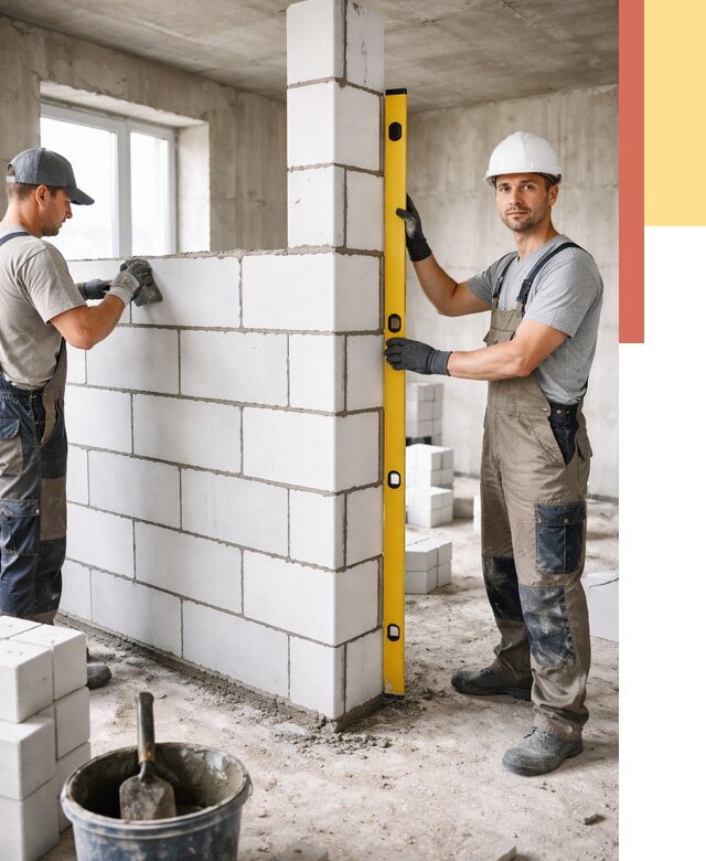 Кладка перегородок из пеноблока в Вольске от 1823 руб. под ключ | ОТДЕЛОЧНИК-Вль