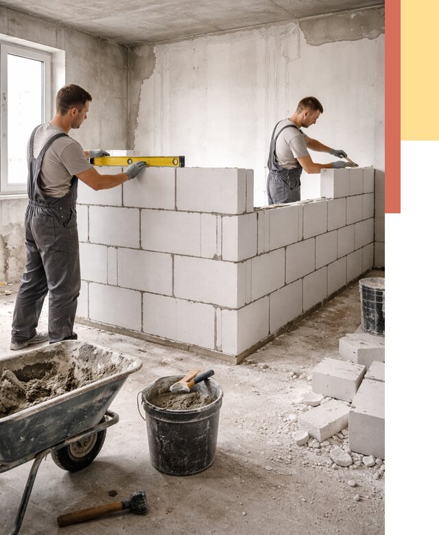 Кладка перегородок из ПГП в Вольске от 2532 руб./м2 — монтаж и возведение под ключ | ОТДЕЛОЧНИК-Вль