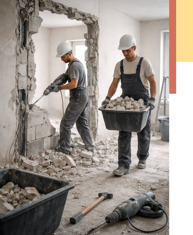 Демонтаж блоковых перегородок в Вольске от 3798 руб. — быстро и недорого | ОТДЕЛОЧНИК-Вль