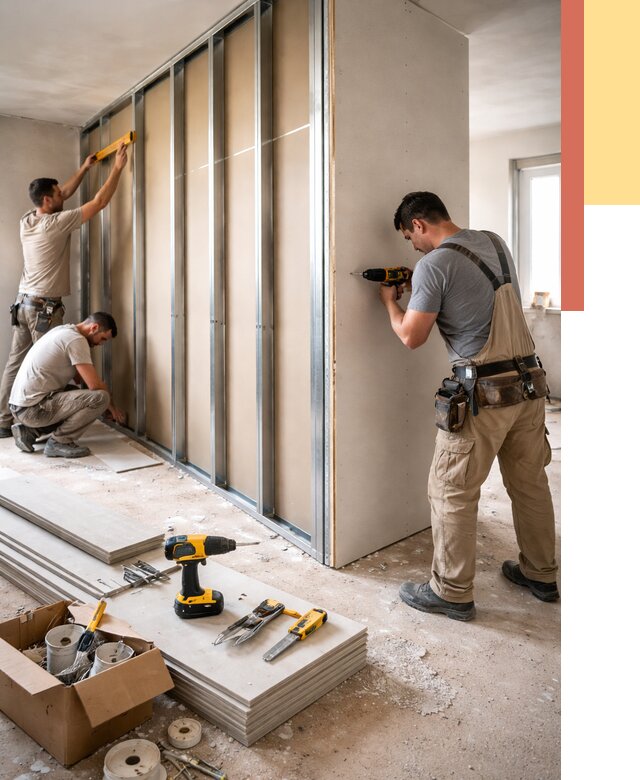 Монтаж однослойной перегородки из гипсокартона в Вольске от 658 руб. | ОТДЕЛОЧНИК-Вль