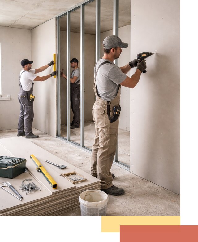 Однослойная перегородка из гипсокартона в Вольске под ключ, монтаж и отделка