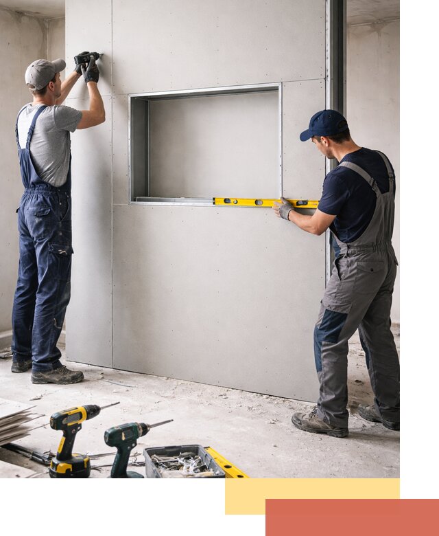 Перегородка из гипсокартона с нишей под декор в Вольске