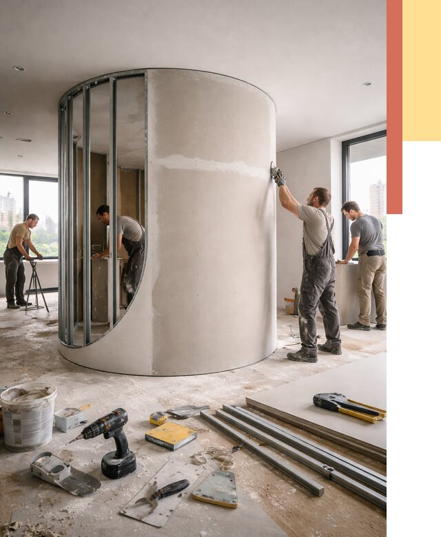 Радиусная перегородка из гипсокартона в Вольске от 2937 руб. под ключ | ОТДЕЛОЧНИК-Вль