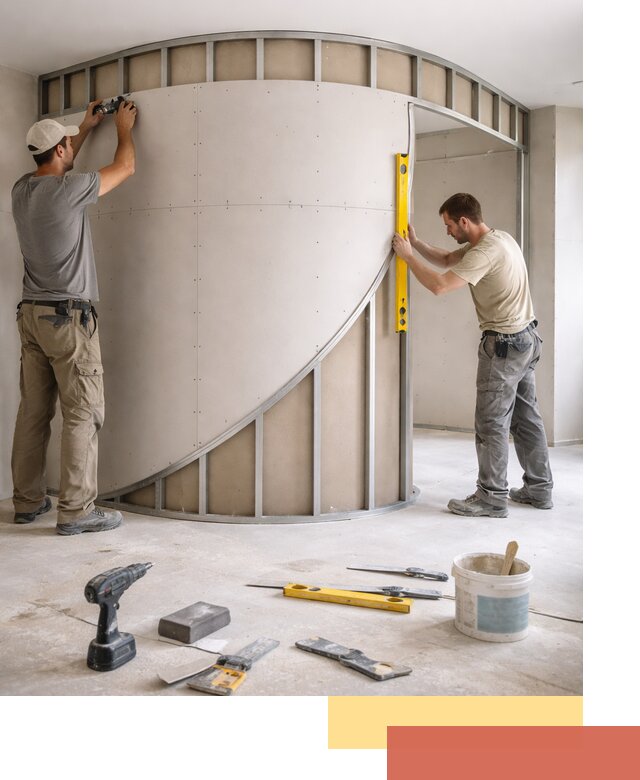 Радиусная перегородка из гипсокартона в Вольске под ключ