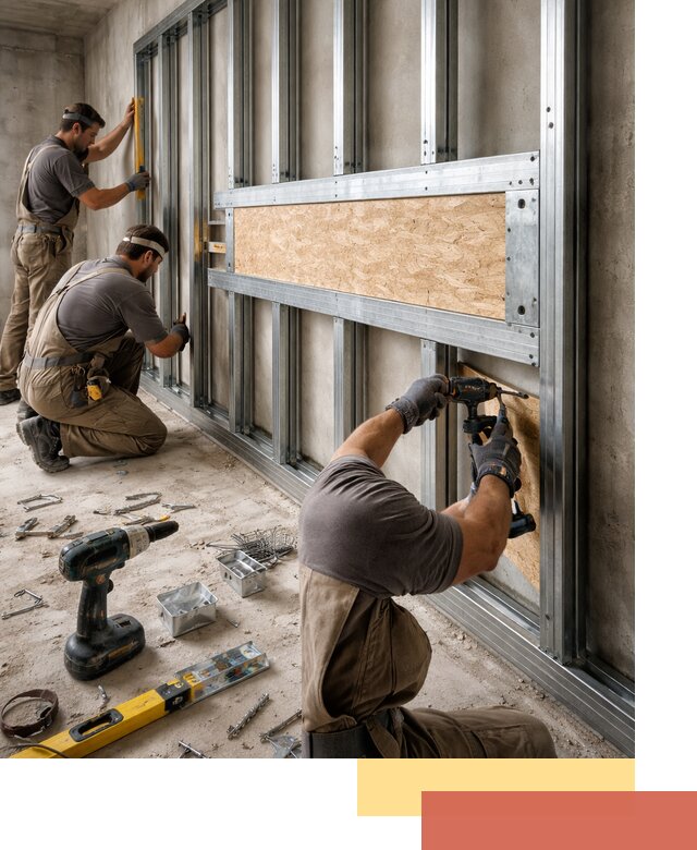 Усиленная перегородка для крепления тяжёлых конструкций в Вольске