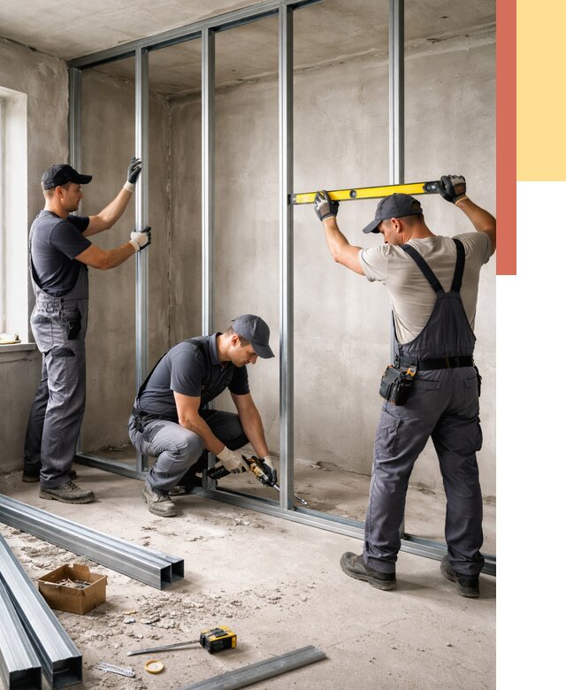 Монтаж каркаса перегородки из профиля в Вольске от 760 руб. | ОТДЕЛОЧНИК-Вль