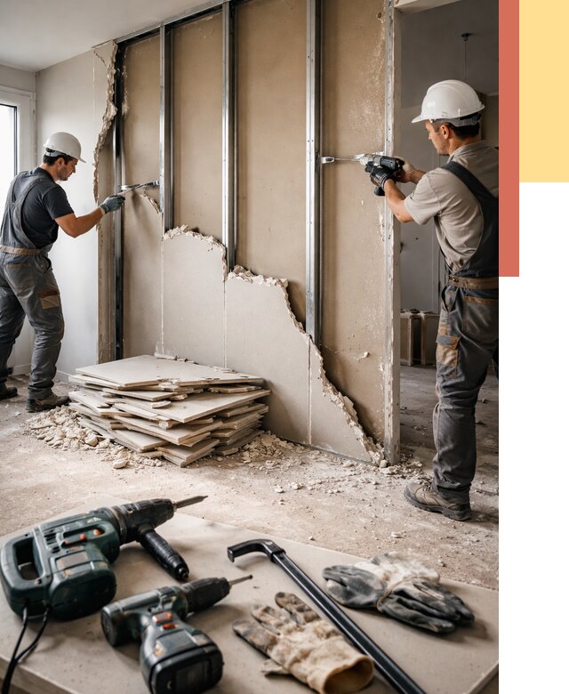 Демонтаж перегородки из гипсокартона в Вольске от 1215 руб. быстро и недорого | ОТДЕЛОЧНИК-Вль