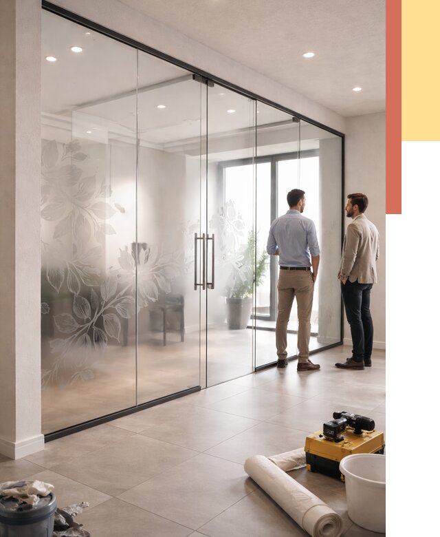 Стеклянные перегородки с рисунком в Вольске от 12659 руб. монтаж и нанесение | ОТДЕЛОЧНИК-Вль