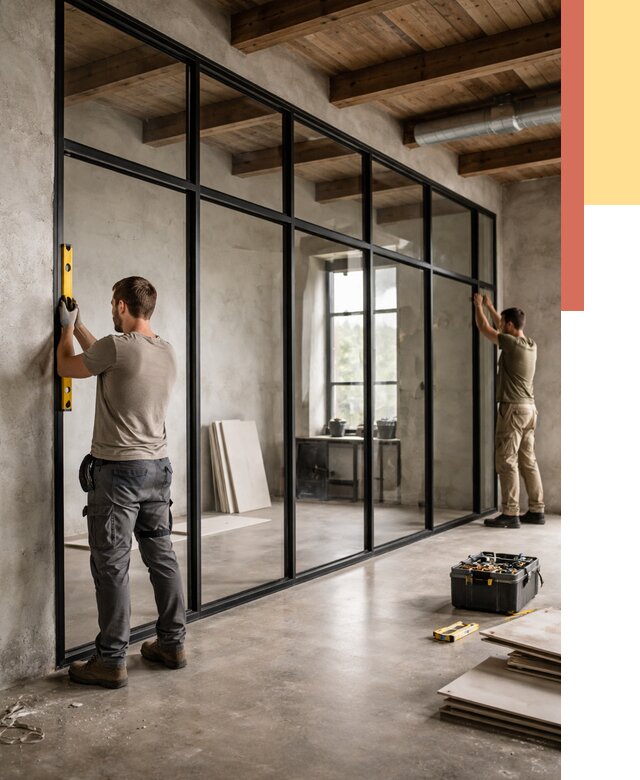 Стеклянные перегородки лофт в Вольске от 10633 руб. под ключ | ОТДЕЛОЧНИК-Вль