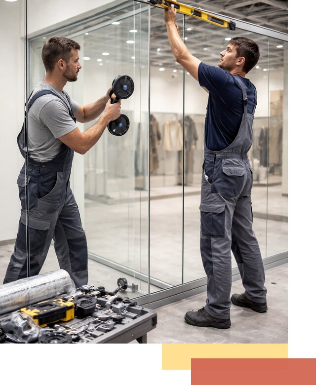 Стеклянные перегородки для магазинов в Вольске — монтаж и установка