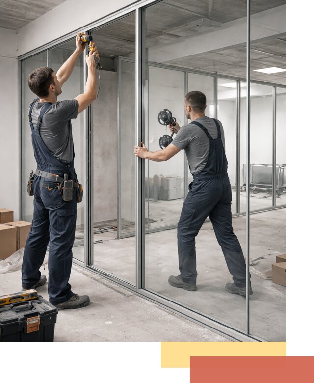 Алюминиевые перегородки со стеклом в Вольске — изготовление и монтаж