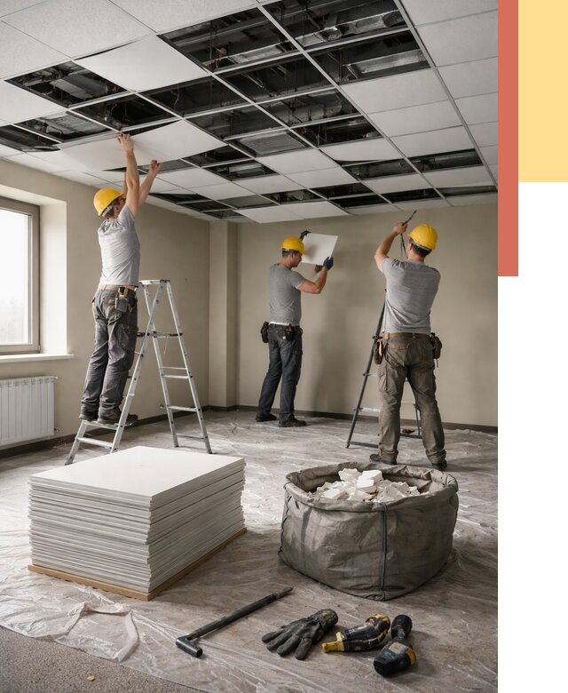 Демонтаж потолка Армстронг в Вольске от 4557 руб. быстро и недорого | ОТДЕЛОЧНИК-Вль