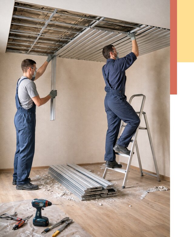 Демонтаж реечного потолка в Вольске от 4557 руб. быстро и недорого | ОТДЕЛОЧНИК-Вль