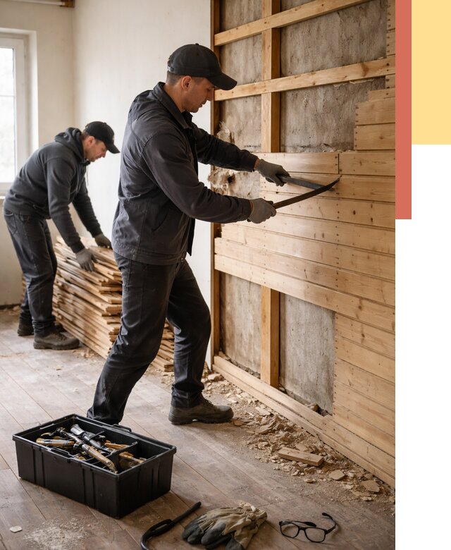 Демонтаж вагонки в Вольске от 3848 руб/м2 — быстро и недорого | ОТДЕЛОЧНИК-Вль