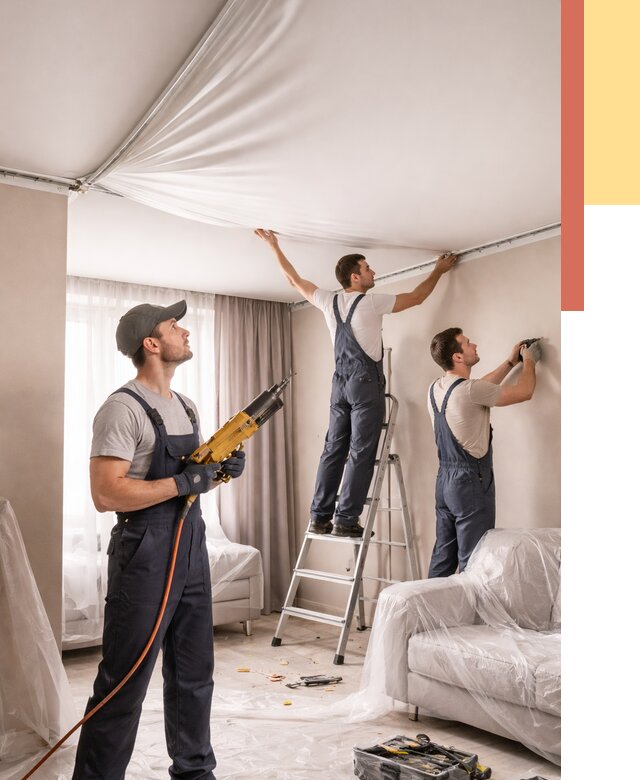 Установка натяжного потолка в Вольске от 4557 руб. | Быстро и недорого — ОТДЕЛОЧНИК-Вль