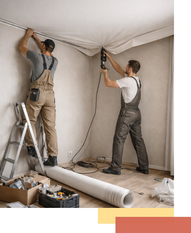 Монтаж цветного натяжного потолка в Вольске за один день