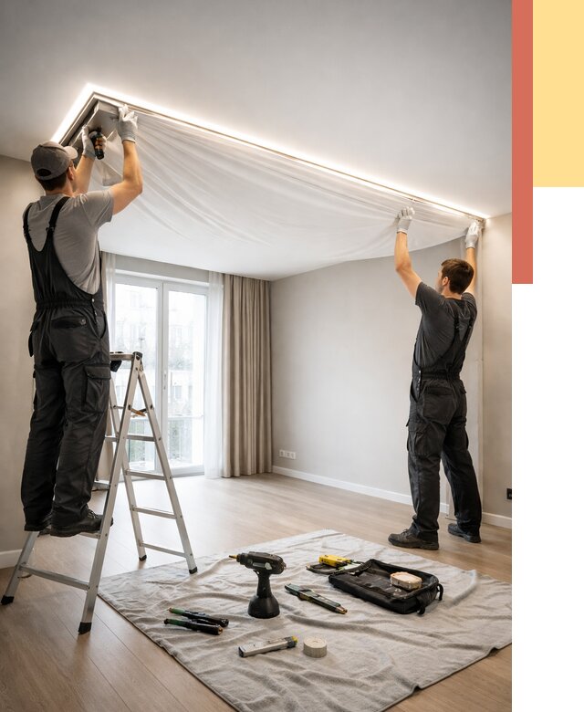 Монтаж парящего натяжного потолка в Вольске от 4557 руб. быстро и недорого | ОТДЕЛОЧНИК-Вль