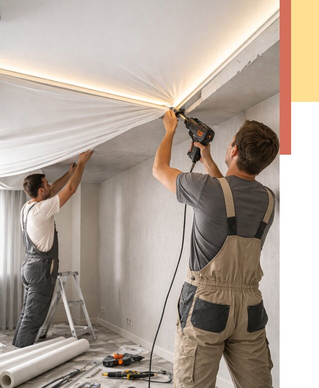 Монтаж натяжного потолка с подсветкой в Вольске от 962 руб. | ОТДЕЛОЧНИК-Вль