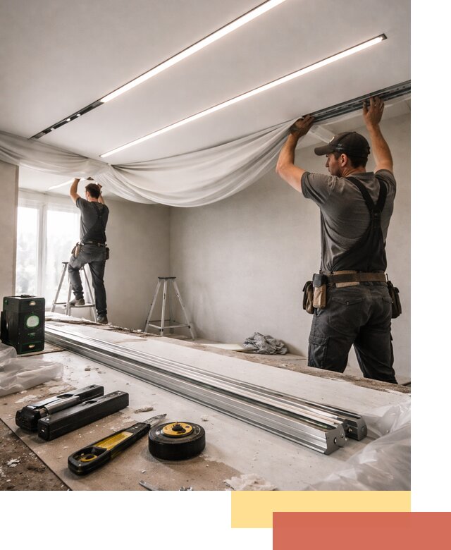 Монтаж натяжных потолков со световыми линиями в Вольске