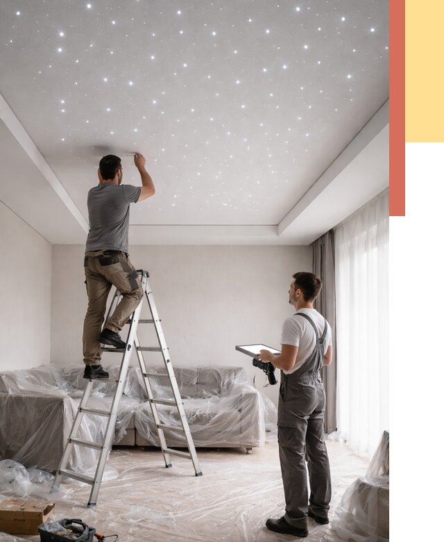 Монтаж натяжного потолка «звездное небо» в Вольске от 6583 руб. | ОТДЕЛОЧНИК-Вль