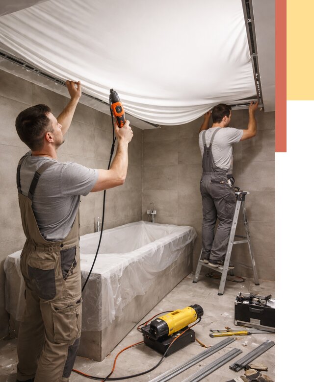 Монтаж натяжного потолка в ванной в Вольске от 1215 руб. под ключ | ОТДЕЛОЧНИК-Вль