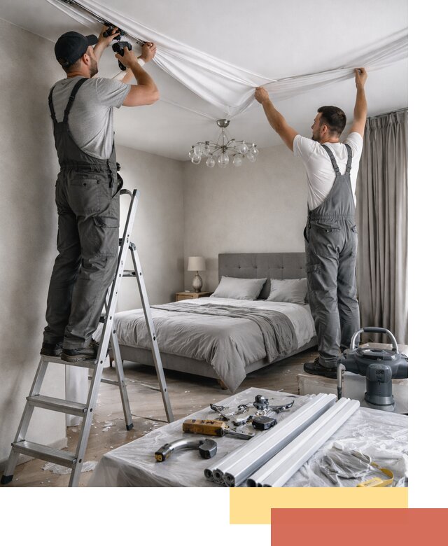 Монтаж натяжного потолка в спальне в Вольске