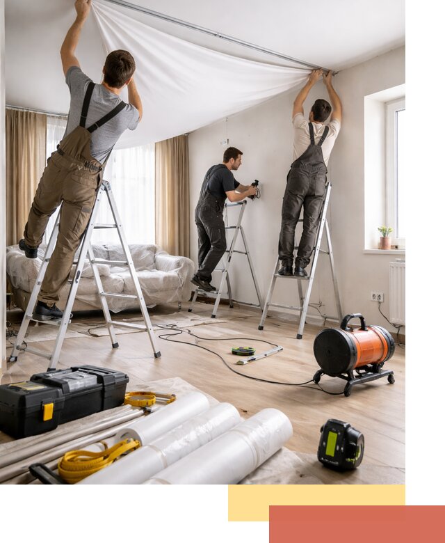 Монтаж натяжного потолка в гостиной в Вольске