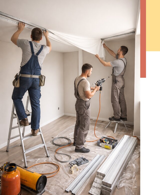 Монтаж натяжного потолка в студии в Вольске от 5570 руб. — быстро и недорого | ОТДЕЛОЧНИК-Вль