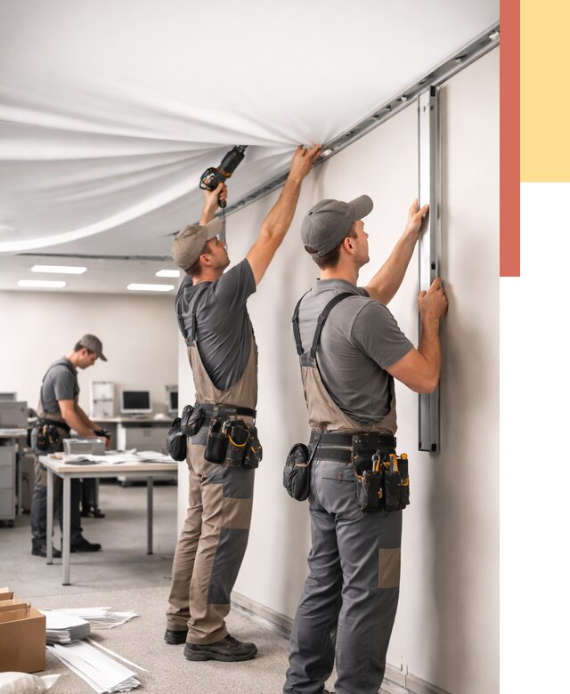 Монтаж натяжного потолка в офисе в Вольске от 456 руб/м² — быстро и недорого | ОТДЕЛОЧНИК-Вль