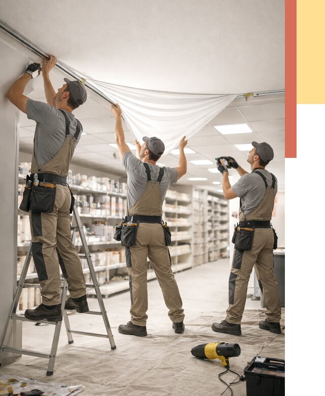 Монтаж натяжного потолка в магазине в Вольске от 4557 руб. быстро и недорого | ОТДЕЛОЧНИК-Вль