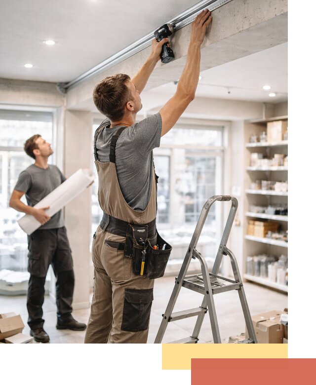 Монтаж натяжных потолков в магазине в Вольске