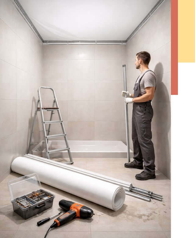 Монтаж натяжного потолка в санузле в Вольске от 1873 руб. — ОТДЕЛОЧНИК-Вль