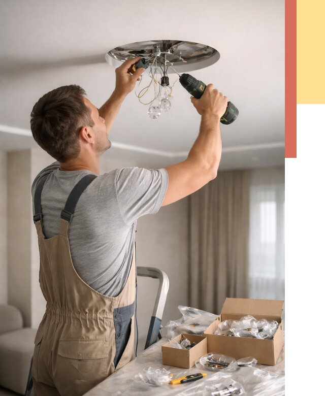 Установка люстры в натяжной потолок в Вольске от 1215 руб. | Быстро и недорого — ОТДЕЛОЧНИК-Вль