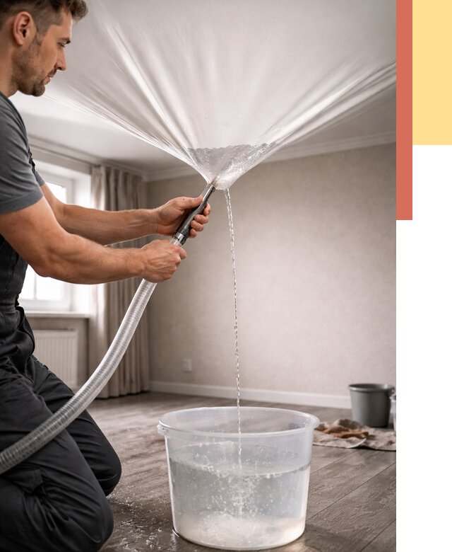 Слив воды с натяжного потолка в Вольске от 2532 руб. быстро и недорого | ОТДЕЛОЧНИК-Вль