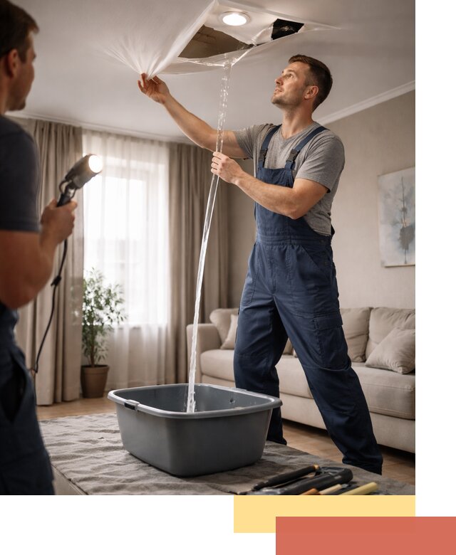 Слив воды с натяжного потолка в Вольске быстро и аккуратно