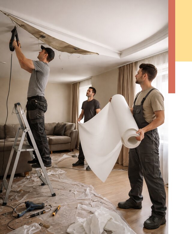 Замена полотна натяжного потолка в Вольске от 9621 руб. быстро и недорого | ОТДЕЛОЧНИК-Вль