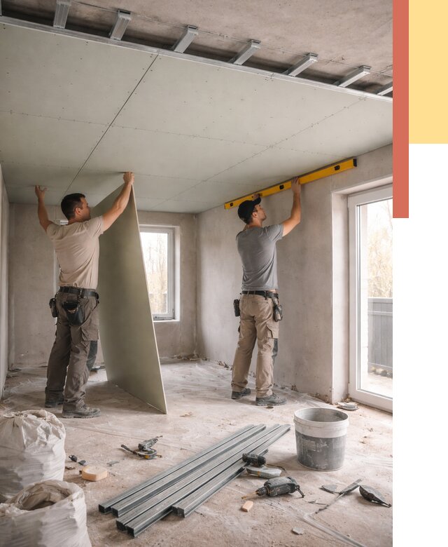 Одноуровневый потолок из гипсокартона в Вольске от 760 руб. — монтаж под ключ | ОТДЕЛОЧНИК-Вль