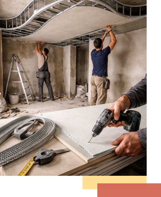 Криволинейный потолок из гипсокартона в Вольске — монтаж и отделка